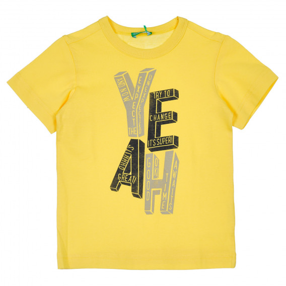 Βαμβακερό μπλουζάκι με γραφικό σχέδιο για ένα μωρό με κίτρινο χρώμα Benetton 237000 