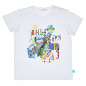 Βαμβακερό μπλουζάκι με τύπωμα ζωολογικού κήπου για ένα μωρό, λευκό Benetton 237028 