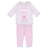 Σετ βαμβακερό με παντελόνι και μπλούζα με μακριά μανίκια για μωρό, ροζ Benetton 237060 