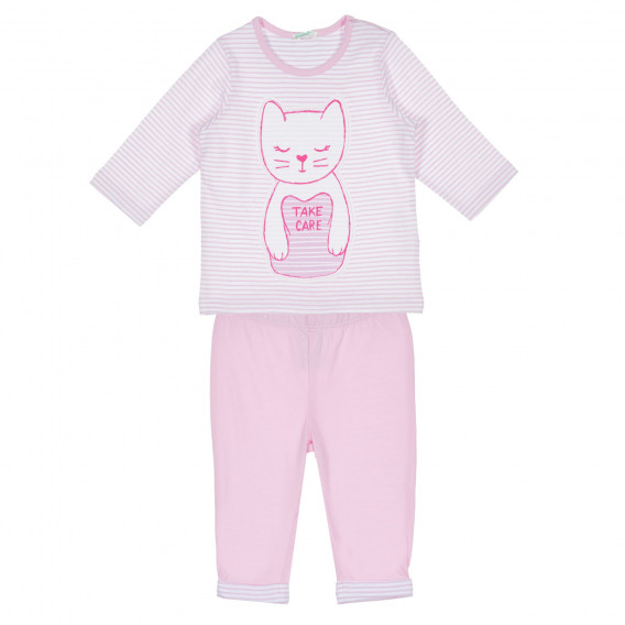 Σετ βαμβακερό με παντελόνι και μπλούζα με μακριά μανίκια για μωρό, ροζ Benetton 237060 