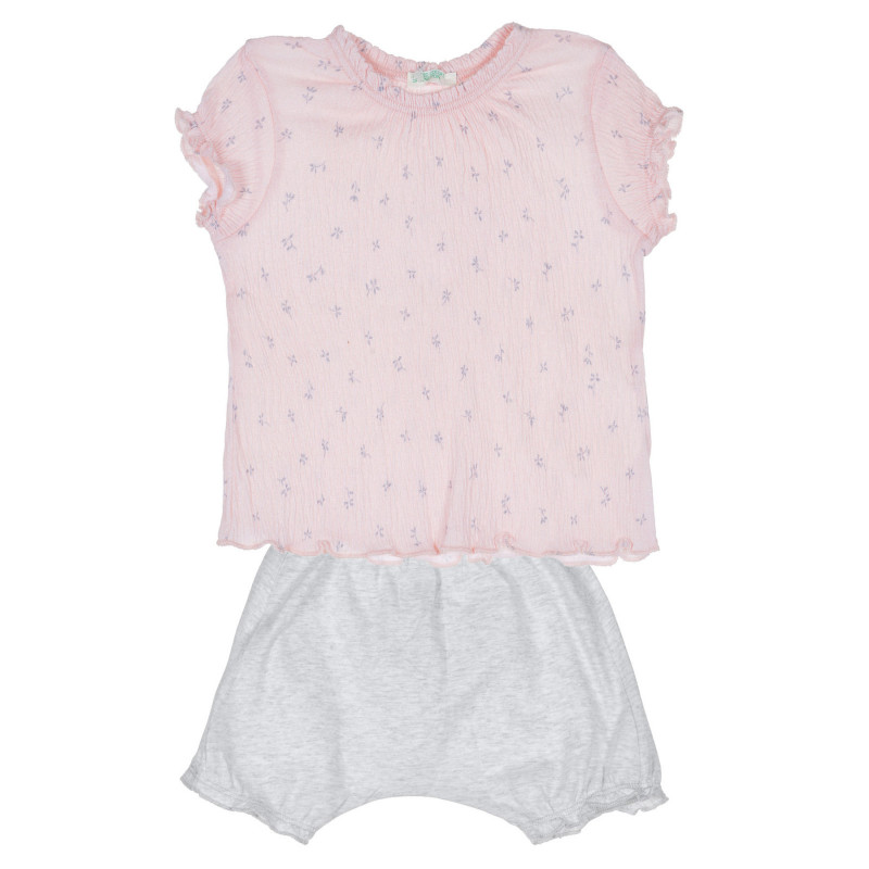 Βαμβακερό σετ μπλούζας και σορτς για μωρό, σε ροζ και γκρι χρώμα  237070