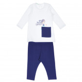 Πιτζάμες βαμβακερές δύο τεμαχίων για μωρό, σε λευκό και μπλε Benetton 237154 