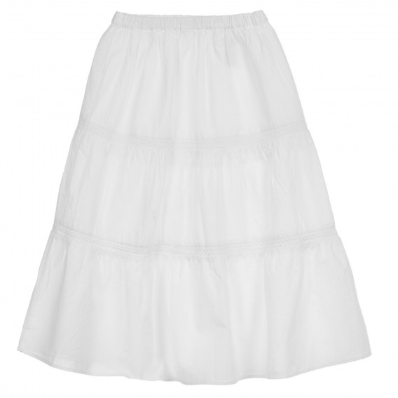 Βαμβακερή φούστα με κέντημα και ελαστική μέση, λευκή Benetton 237399 4