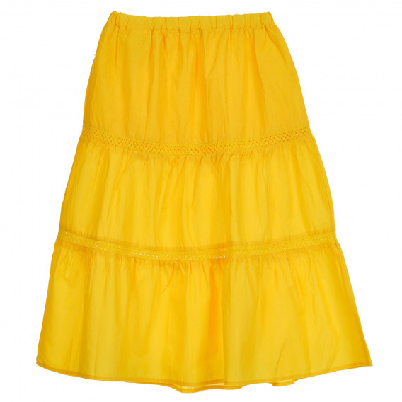 Βαμβακερή φούστα με κέντημα και ελαστική μέση, κίτρινη Benetton 237400 