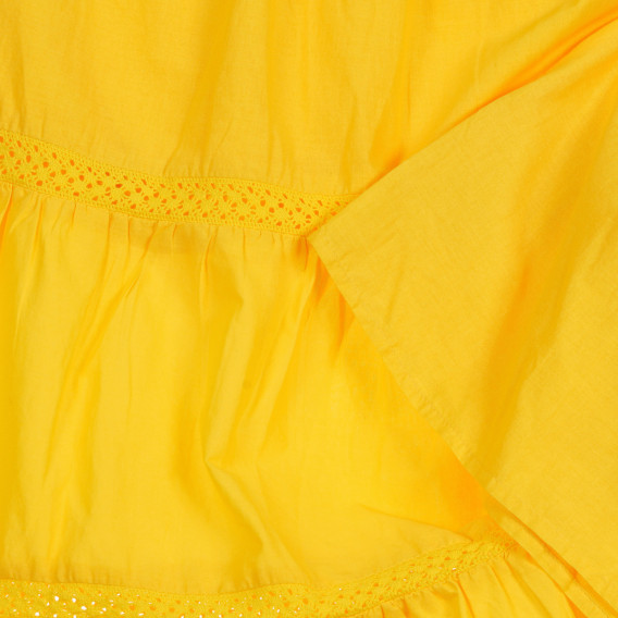 Βαμβακερή φούστα με κέντημα και ελαστική μέση, κίτρινη Benetton 237401 2