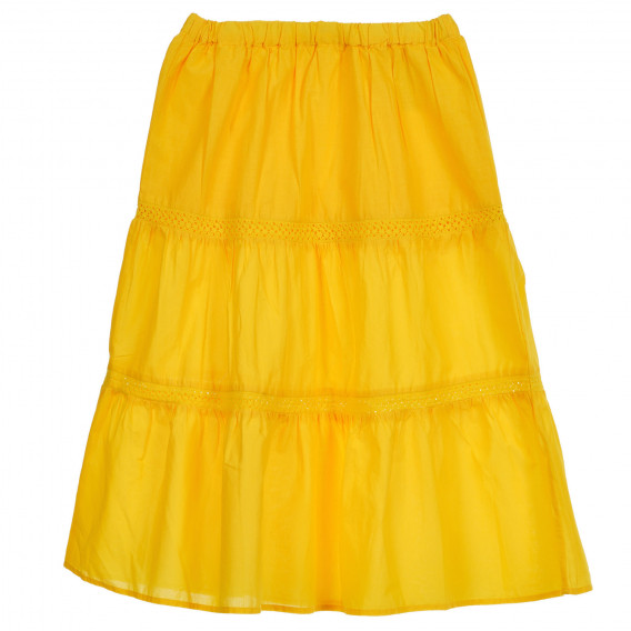 Βαμβακερή φούστα με κέντημα και ελαστική μέση, κίτρινη Benetton 237403 4
