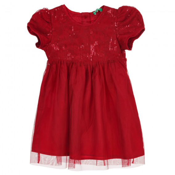 Κοντομάνικο φόρεμα με πούλιες και φούστα από τούλι για μωρό, κόκκινο Benetton 237423 