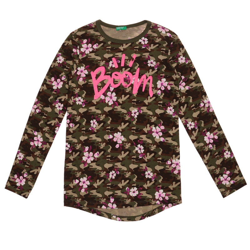 Βαμβακερή μπλούζα με επιμήκη πλάτη και την επιγραφή Boom, πολύχρωμα  237931