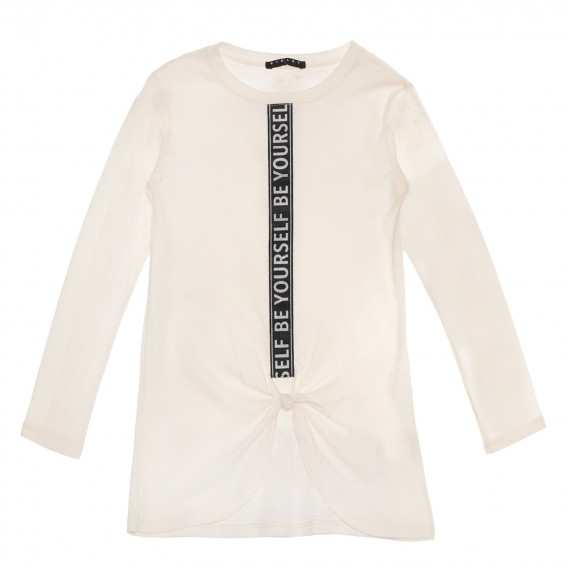 Βαμβακερή μπλούζα με κάθετη επιγραφή και κορδέλα, λευκή Sisley 238035 