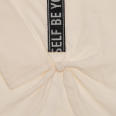 Βαμβακερή μπλούζα με κάθετη επιγραφή και κορδέλα, λευκή Sisley 238037 3