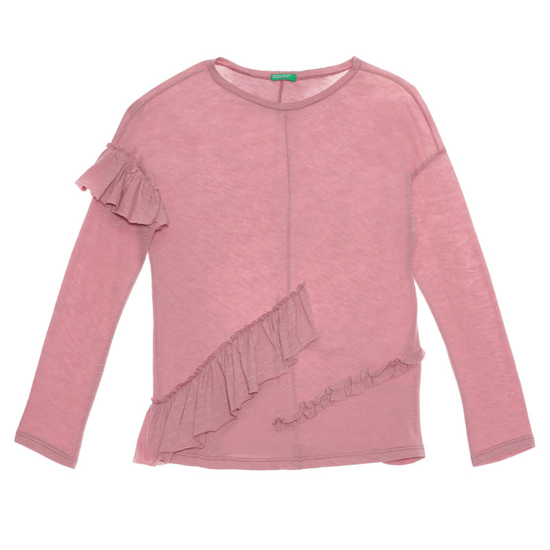 Βαμβακερή μπλούζα με μακριά μανίκια και βολάν, ροζ  238098