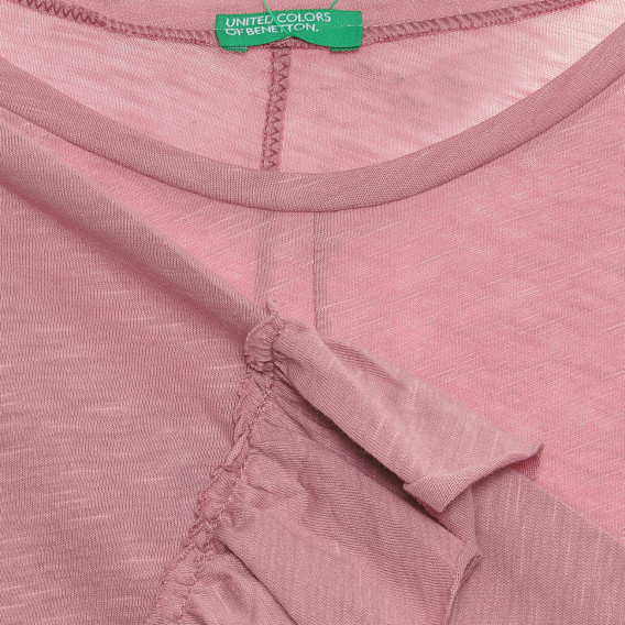 Βαμβακερή μπλούζα με μακριά μανίκια και βολάν, ροζ Benetton 238100 3