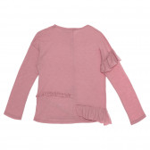 Βαμβακερή μπλούζα με μακριά μανίκια και βολάν, ροζ Benetton 238101 4