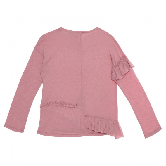Βαμβακερή μπλούζα με μακριά μανίκια και βολάν, ροζ Benetton 238101 4