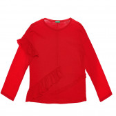 Βαμβακερή μπλούζα με μακριά μανίκια και βολάν, κόκκινο Benetton 238111 
