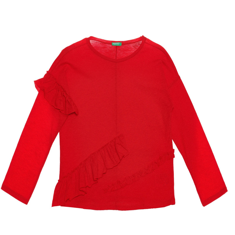 Βαμβακερή μπλούζα με μακριά μανίκια και βολάν, κόκκινο  238111