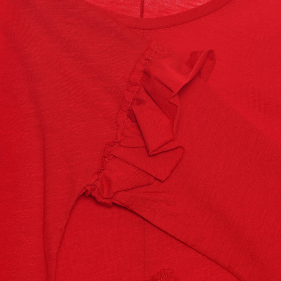 Βαμβακερή μπλούζα με μακριά μανίκια και βολάν, κόκκινο Benetton 238113 3