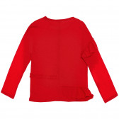 Βαμβακερή μπλούζα με μακριά μανίκια και βολάν, κόκκινο Benetton 238114 4