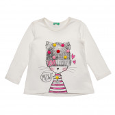 Μακρυμάνικη μπλούζα και εκτύπωση με απλικέ για μωρό, λευκό Benetton 238135 