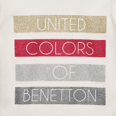 Βαμβακερή μπλούζα με μακριά μανίκια και το εμπορικό σήμα, λευκή Benetton 238265 2