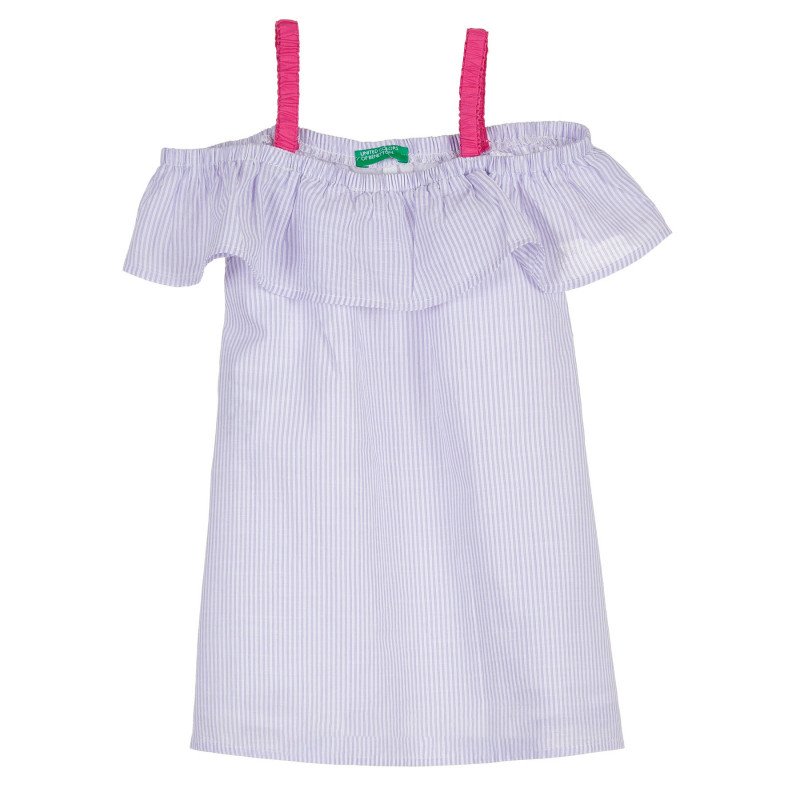 Ριγέ βαμβακερό φόρεμα με βολάν και ροζ λουράκια για ένα μωρό  238276