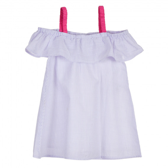 Ριγέ βαμβακερό φόρεμα με βολάν και ροζ λουράκια για ένα μωρό Benetton 238279 4