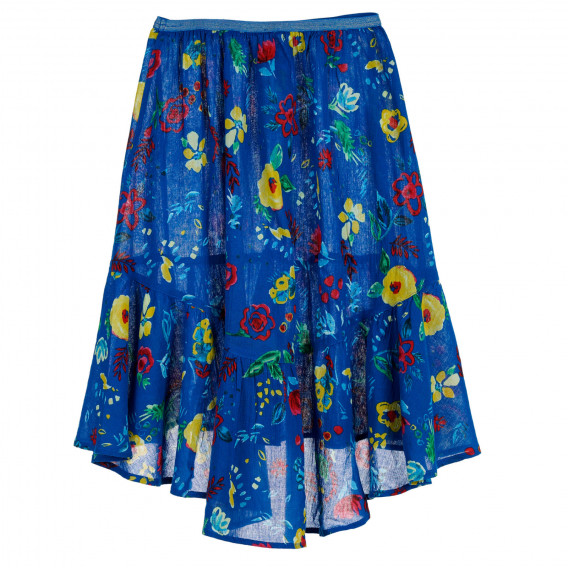 Βαμβακερή φούστα με ελαστική μέση και λουλουδάτο τύπωμα, μπλε Benetton 238294 4