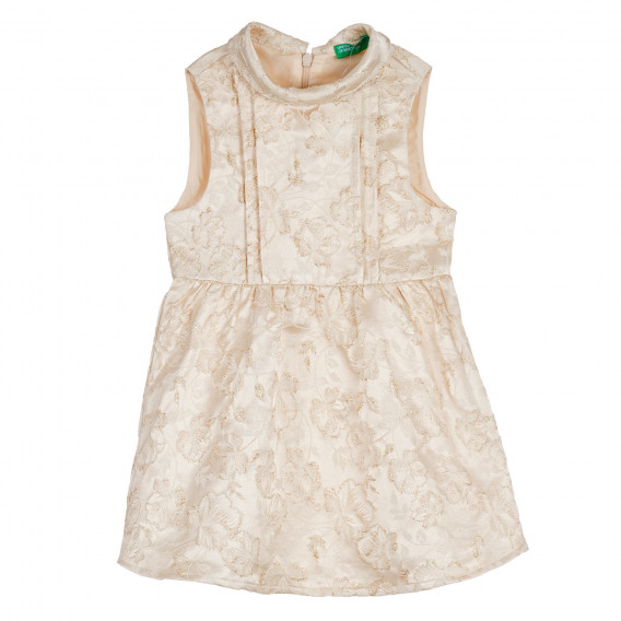 Φόρεμα με φλοράλ τύπωμα και χρυσά νήματα, μπεζ Benetton 238319 