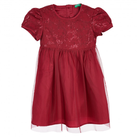 Κοντομάνικο φόρεμα με πούλιες και φούστα από τούλι για μωρό, κόκκινο Benetton 238323 5