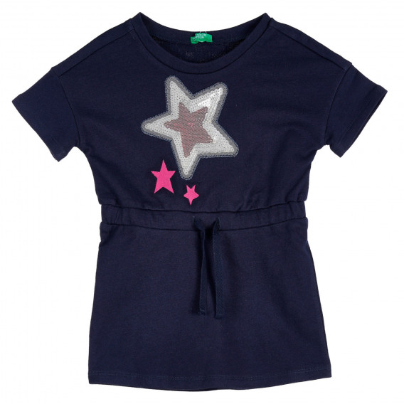Βαμβακερό φόρεμα με απλικέ αστέρια για ένα μωρό, σκούρο μπλε Benetton 238375 