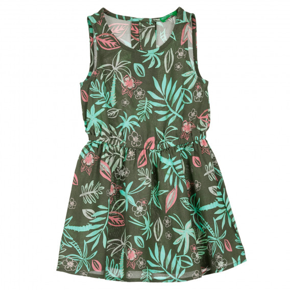 Βαμβακερό φόρεμα με φλοράλ τύπωμα και ελαστική μέση για ένα μωρό, πράσινο Benetton 238449 