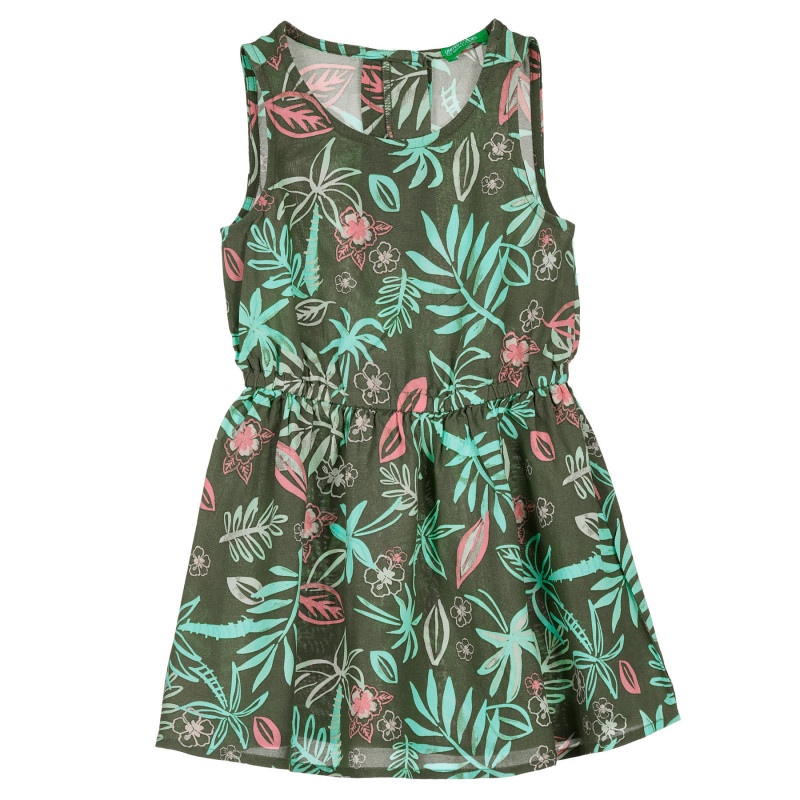 Βαμβακερό φόρεμα με φλοράλ τύπωμα και ελαστική μέση για ένα μωρό, πράσινο  238449