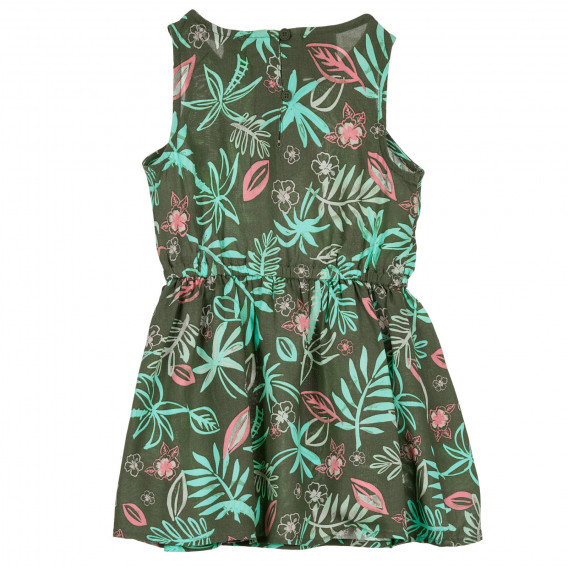 Βαμβακερό φόρεμα με φλοράλ τύπωμα και ελαστική μέση για ένα μωρό, πράσινο Benetton 238452 4