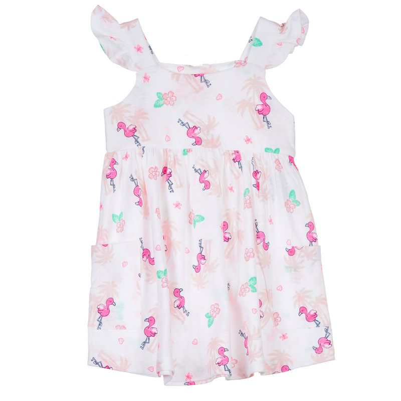 Βαμβακερό φόρεμα με τύπωμα φοίνικες και βολάν για ένα μωρό, λευκό  238453