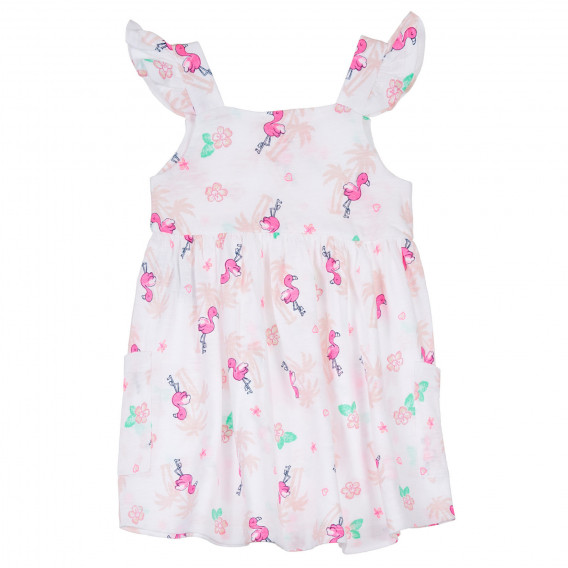 Βαμβακερό φόρεμα με τύπωμα φοίνικες και βολάν για ένα μωρό, λευκό Benetton 238456 4