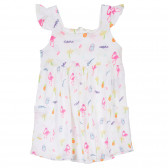 Βαμβακερό φόρεμα με φλαμίνγκο και βολάν για μωρά, λευκό Benetton 238463 