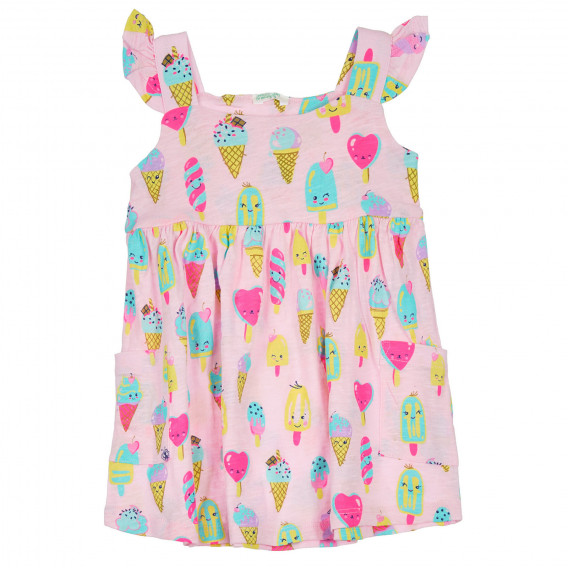 Βαμβακερό φόρεμα με παγωτό και βολάν για μωρά, ροζ Benetton 238465 