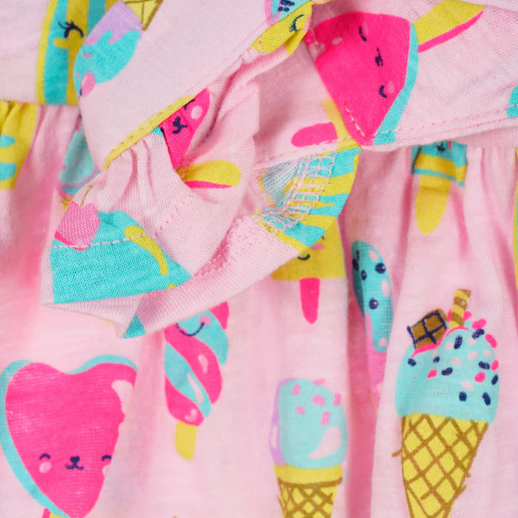 Βαμβακερό φόρεμα με παγωτό και βολάν για μωρά, ροζ Benetton 238467 3