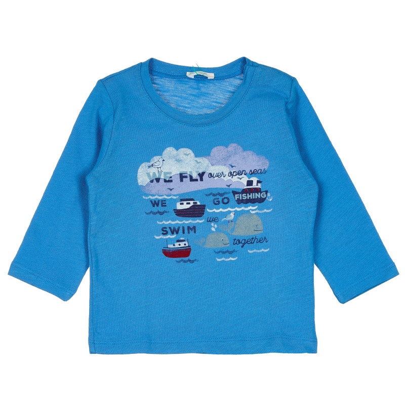 Βαμβακερή μπλούζα με θαλασσινό τύπωμα για μωρό, μπλε  238469