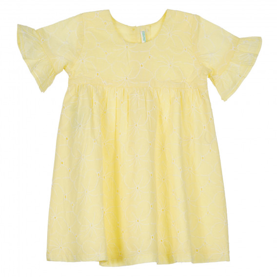 Βαμβακερό φόρεμα με κοντά μανίκια και βολάν για ένα μωρό, κίτρινο Benetton 238485 