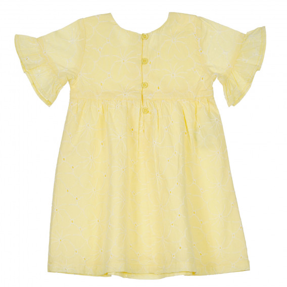 Βαμβακερό φόρεμα με κοντά μανίκια και βολάν για ένα μωρό, κίτρινο Benetton 238488 4