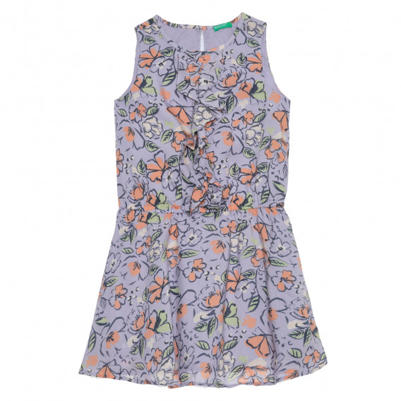 Βαμβακερό φόρεμα με λουλούδια και βολάν, μοβ Benetton 238493 