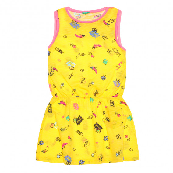 Φόρεμα με εικονικό σχέδιο και ροζ αποχρώσεις, κίτρινο Benetton 238561 