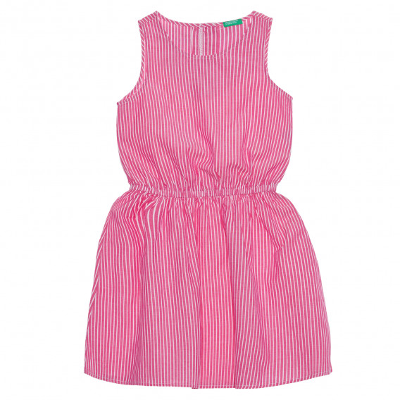 Αμάνικο βαμβακερό φόρεμα με λάστιχο και άσπρες ροζ ρίγες Benetton 238573 