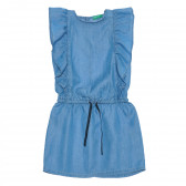 Βαμβακερό φόρεμα με βολάν και ελαστική μέση, μπλε Benetton 238616 