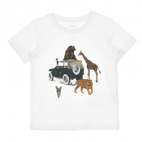 Μπλουζάκι από οργανικό βαμβάκι με γραφικό σχέδιο για ένα μωρό, λευκό χρώμα Name it 238902 