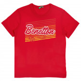 Βαμβακερό μπλουζάκι με την επιγραφή της μάρκας για ένα μωρό, με κόκκινο χρώμα Benetton 238935 