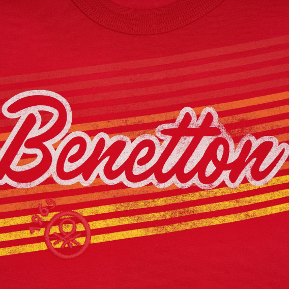 Βαμβακερό μπλουζάκι με την επιγραφή της μάρκας για ένα μωρό, με κόκκινο χρώμα Benetton 238936 2