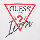 Βαμβακερή κοντή μπλούζα με μακριά μανίκια και το λογότυπο της μάρκας, λευκή Guess 239190 2