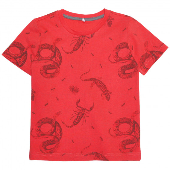 Βαμβακερό μπλουζάκι με τύπωμα ζώων, κόκκινο Idexe 239436 